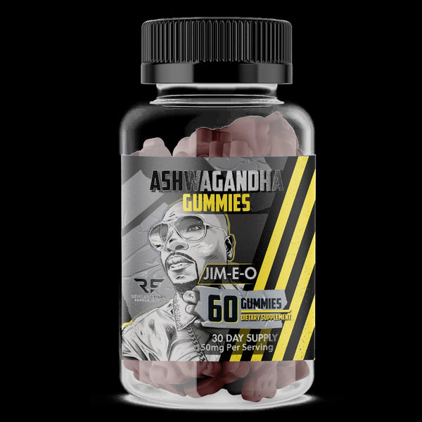 Jim-E-O Ashwagandha Gummies - Stress Relief & Calm Support - black background