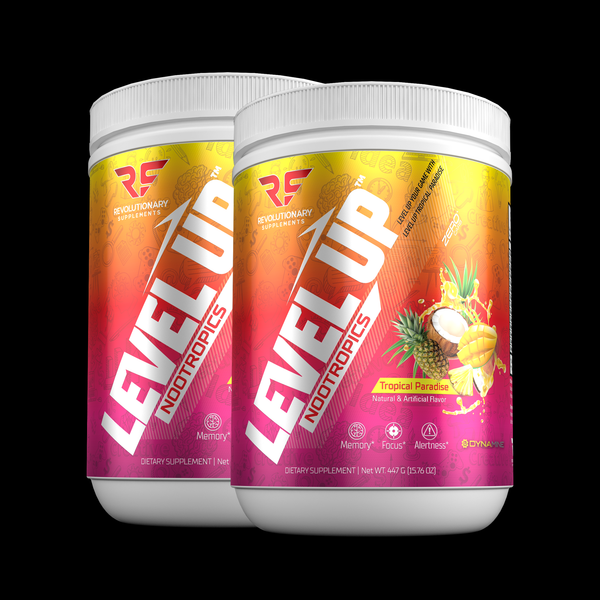 Level Up Nootropic Pre-Workout 2-Pack – black background