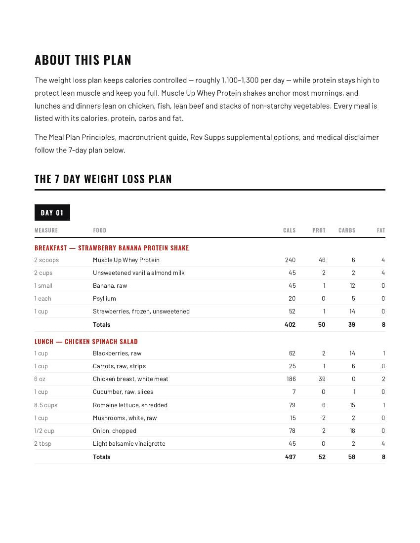 Weight loss plan page 2 – full Day 1